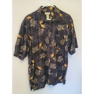 Trader Bay Button Down Hawaiian Shirt Mens XXL Black And Yellow Floral Cotton
